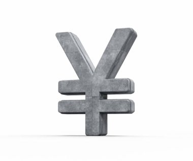 Gri Beton desenli Japon Yen Para Birimi Sembolü Beyaz Arkaplan 3D Görüntü