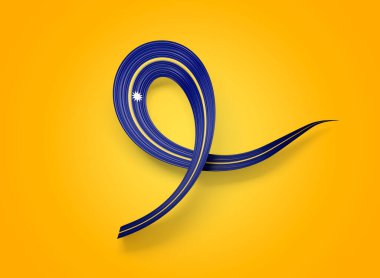 Nauru Parlak Dalgalı Farkındalık Bayrağı Sarı Arkaplanda İzole Edildi 3D Görüntü