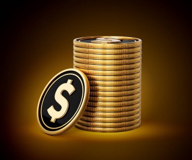 Yığınla Altın ve Siyah Birleşik Devletler Doları Parlak Altın Parlak Arkaplan 3D Görüntü