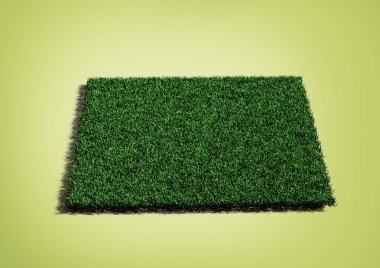 Yumuşak yeşil arka planda yemyeşil sentetik çimenli dikdörtgen bir Astroturf Halısı