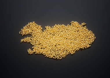 İzlanda Haritası Yüksek Kaliteli Altın Parlak Metalik Boncuklar veya 3 boyutlu İllüstrasyon