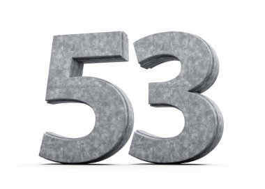 Elli üç numaralı beton, gri betondan yapılmış 53 basamaklı beyaz arka plan 3 boyutlu görüntü.