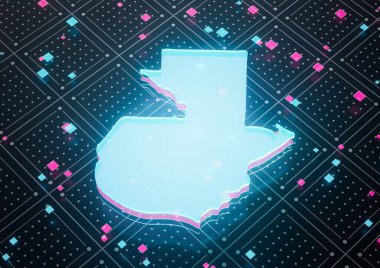 Aydınlatılmış Guatemala Veri Haritası Kusursuz Modellerde Neon Mavi Işık 3B Görüntü