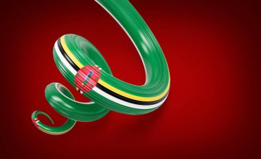 Dominica 'nın 3d Bayrağı 3d Dalgalı Parlak Dominika Çarpık Kurdele Bayrakları Kırmızı Arkaplanda İzole Edildi 3d Görüntü