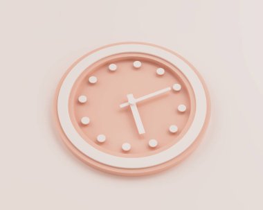 Minimalist Pastel Pink And White Rounded Wall Clock 5:10 Five Ten 17:10 Time 3D Illustration clipart