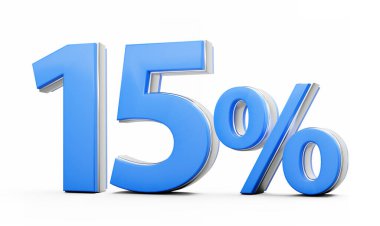 % 15 Canlı Mavi İşaret Beyaz Arkaplanda Metalik Işıltı 3D Görüntü