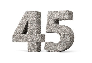 Kırk beş numara kaya parçalarından yapılmış 45 basamak ya da beyaz arka plandaki Gravels 3D Görüntü