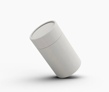 Pırıl pırıl beyaz bir karton kavanoz silindir kutu Ürün Paketleme Konsepti 3d İllüstrasyon