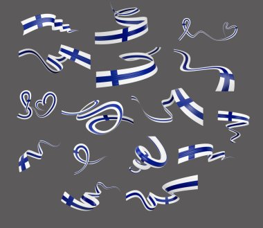 Finlandiya 'nın Farklı Tarzları Stili Gri Arkaplanda Dalgalı Soyut Bayraklar 3d Görüntü