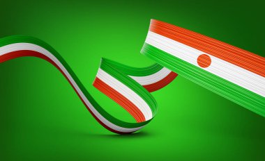 Nijer Dalgalı Parlak Nijer Bayrakları Yeşil Arkaplanda İzole Edildi 3D Görüntü