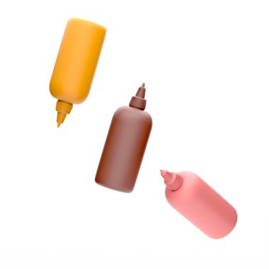 Three Squeeze Bottles On White Background Perfect For Dispensing Delicious Toppings 3d Illustration clipart