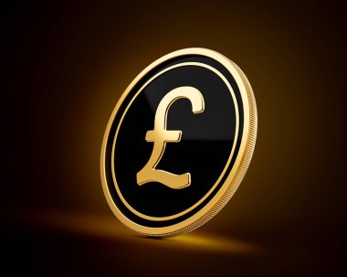 Altın ve Siyah Yuvarlak İngiliz Pound Sikkesi Parlak Altın Parlak Arkaplan 3D Görüntü