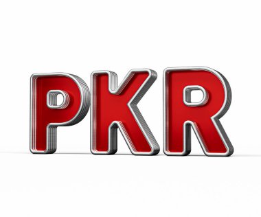 Metal Parıltısı ve Yivli Kenarları 3 boyutlu Görüntü ile Parlak Kırmızı Pakistan Rupisi Sembolü