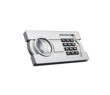 Metallic Finish Digital Safe with A Combination Lock And Circular Handle For Access 3D Illustration clipart