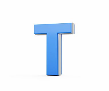 Mavi Büyük Harf T Işıldıyor Parlak Modern Tasarım Kalın Yazı Tipi Keskin Kenarlı 3B Görüntü
