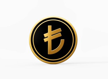 Parlak Altın ve Siyah Yuvarlak Türk Lirası Beyaz Arkaplanda İzole Edildi 3D İllüstrasyon