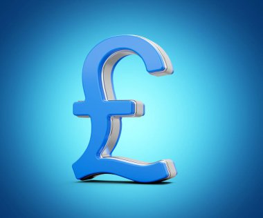 Canlı Mavi İngiliz Pound Para Birimi Sembol Parıltısı Parlak Modern Tasarım 3D İllüstrasyon
