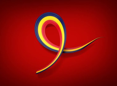 3d Flag Of Chad 3d Shiny Waving Awareness Ribbon Flag On Red Background 3d Illustration clipart