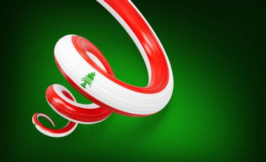 Lübnan 'ın 3d Bayrağı 3d Dalgalı Parlak Lübnan Bayrakları Yeşil Arkaplanda İzole Edildi 3d İllüstrasyon