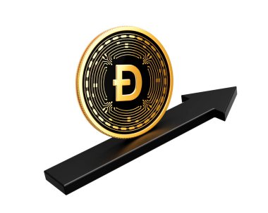 Altın ve Siyah Kripto Para Birimi Dogecoin Siyah Yukarı Doğru Oka Dinleniyor 3D Görüntü