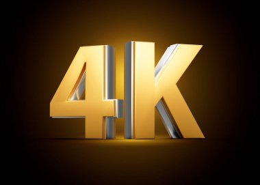 Kilometre Taşını Vurgulayan Metalik Işıltılı Altın 4K Metni veya Çözünürlük Sembolizmi 3B İllüstrasyon