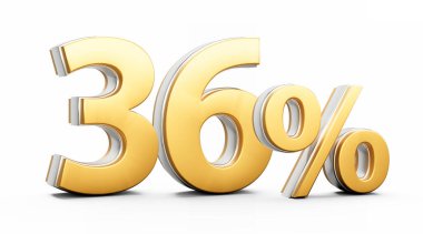 % 36 Altın İşaret Beyaz Arkaplanda Parlak Parlak Metalik Görüntü