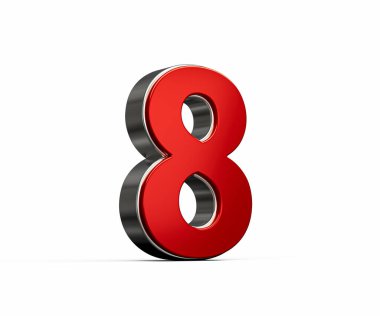 Kalın Kırmızı Numara 8 Beyaz Arkaplanda Parlak Metalik Görüntü