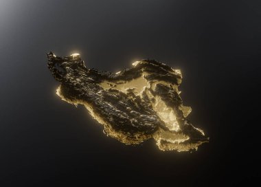 İran Altın Metalik Doku Haritası Altın Rezervleri ve Altın Madencilik Konsepti 3B İllüstrasyon