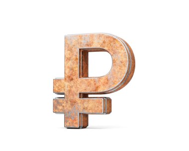 Ruble Para Sembolü Eski Paslı Demir Metal Doku 3d İllüstrasyon
