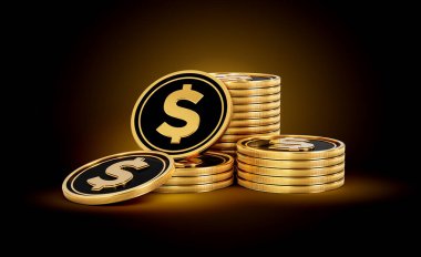 Yığınla Altın ve Siyah Birleşik Devletler Doları Parlak Altın Parlak Arkaplan 3D Görüntü