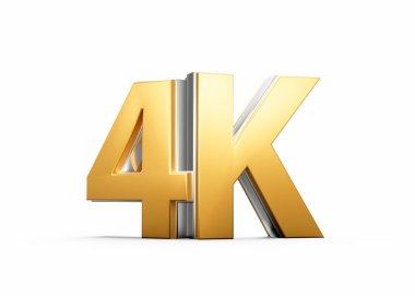 Kilometre Taşını Vurgulayan Metalik Işıltılı Altın 4K Metni veya Çözünürlük Sembolizmi 3B İllüstrasyon