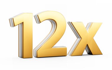 Golden Shiny 12x Twelve x Sign Icon For Advertising And Dynamic Sales Presentations 3D Illustration clipart