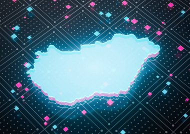 Aydınlatılmış Macaristan Veri Haritası Kusursuz Şekil Arkaplanındaki Neon Mavi Işık 3B Görüntü