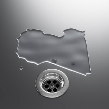 Libya Water Map With Drainage Metal Sink Save Water And Water Wastage Concept 3D Illustration clipart