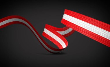 Avusturya 'nın 3d. Bayrağı 3d Avusturya' nın Siyah Arkaplanda Sallanan Kurdelesi 3d Görüntü