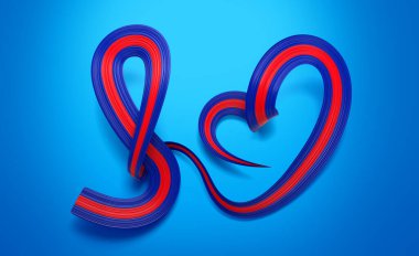 Kamboçya 'nın 3d Bayrağı 3d Dalgalı Parlak Kamboçya Kalbi Kurdelesi Mavi Arkaplan 3d Görüntü