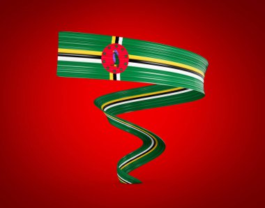 Dominica 'nın 3d Bayrağı 3d Dalgalı Parlak Dominika Çarpık Kurdele Bayrakları Kırmızı Arkaplanda İzole Edildi 3d Görüntü