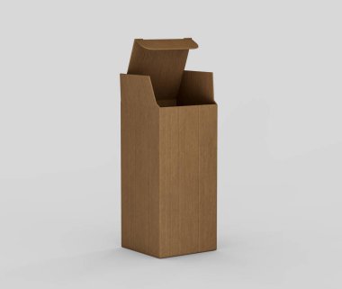 A Brown open-top cardboard box with a partially lifted lid for packaging and product mockups. 3d Illustration clipart