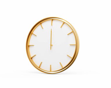 Minimalistic Golden Frame Wall Clock Twelve O'Clock 12:00 For Modern Interiors 3D Illustration clipart