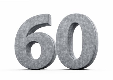 Beton Numarası Altmış Altmış Sayı Gri Beton Taştan Yapım Beyaz Arkaplan 3D İllüstrasyon