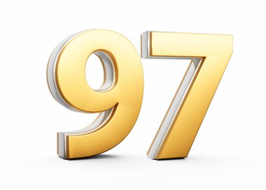 3D Altın Parlak Numara 97 97, Beyaz Arkaplan Üzerinde Gümüş Çizgili 3D Görüntü
