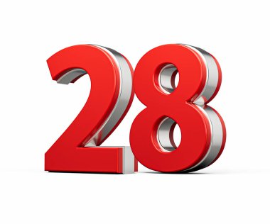 Kalın Kırmızı 28 numara Parlak Metalik Parlak Arkaplan 3D Görüntü