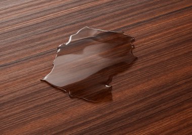 Ahşap zeminde şeffaf sıvı sudan yapılmış Lesotho Haritası Su Kaydet 3B Görüntü