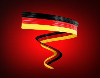 3d Almanya Bayrağı 3d Dalgalı Parlak Almanya Çarpık Kurdele Bayrağı Kırmızı Arkaplanda İzole Edildi 3d Görüntü