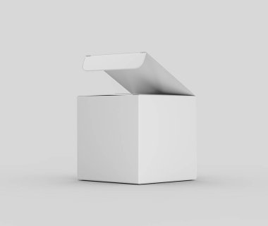 Paketleme ve ürün modellemeleri için kısmen kaldırılmış beyaz bir karton kutu. 3d Görüntü