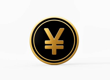 Parlak Altın ve Siyah Yuvarlak Japon Sikkesi Beyaz Arkaplanda İzole Edildi 3D Görüntü