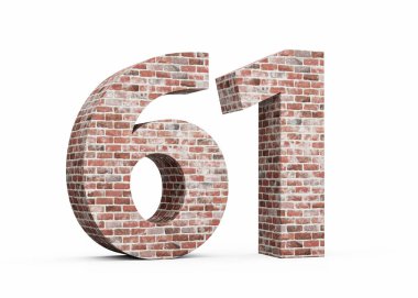 Altmış bir numara 61 haneli Eski Grunge Tuğla Duvarı 3D Görüntü