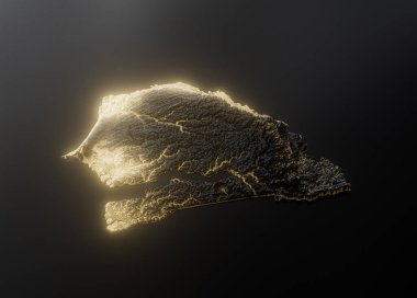 Senegal Haritası Altın Metalik Doku Haritası Altın Rezervleri ve Altın Madencilik Konsepsiyonu 3D