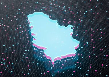 Sırbistan 'a Aydınlatılmış Veri Haritası Kusursuz Kalıp Arkaplanına Mavi Işık 3B İllüstrasyon