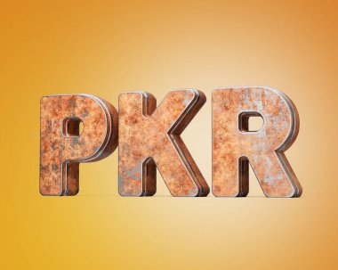 Pakistan Rupisi Sembolü Eski Paslı Demir Metal desenli 3D Görüntü